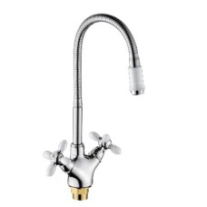Смеситель для мойки Lemen м/к  LD-91634W-N19 белый аэратор,маховик ,гибкий (цинк)