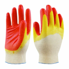 Перчатки  трикотажные с двойным латексным обливом желтые/красные