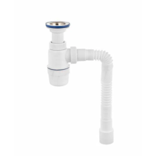 Сифон бутылочный "ЭЛИТ" литой выпуск, нержавеющая чашка, д.70 мм, гибкая трубка 900мм (30980617)