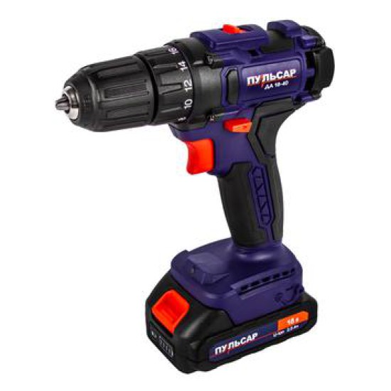 Дрель аккумуляторная Пульсар ДА 18-40 (18В,40Li-on,2 акк) (916-967)