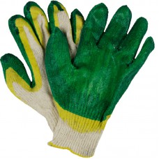 Перчатки  трикотажные с двойным латексным обливом желто/зеленые (10)